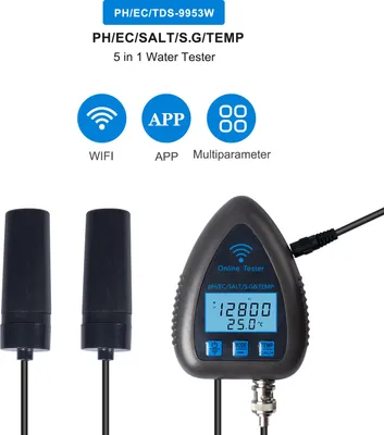Obrázek produktu pro 9953W Bluetooth Wifi Digitální tester kvality vody Mini 5 v 1 Analyzátor vody PH / EC / SALT / S.G / Teplota APP Vzdálené monitorovací upozornění pro pitnou vodu Akvárium Hydroponická laboratoř