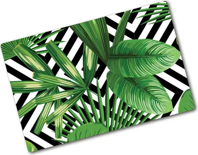 Produktbild von Tulup Glas Herdabdeckplatte - 80x52 cm - Glaskeramikkochfeld-Abdeckung Spritzschutz Glasabdeckplatte - Einteilig - Blumen & Pflanzen - Tropische Blätter - Grün