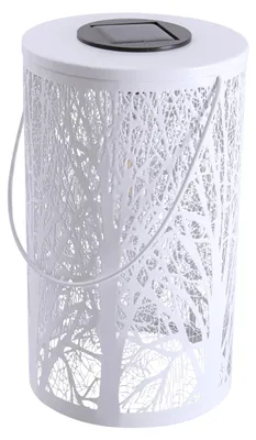 Produktbild von LED-Deko-Solarleuchte weiß, Lampe für den Außenbereich im Natural-Style, aus Metall und Kunststoff in weiß, 20 cm hoch, Ø 12 cm, LED Platine – mit Schiebeschalter – Dämmerungssensor