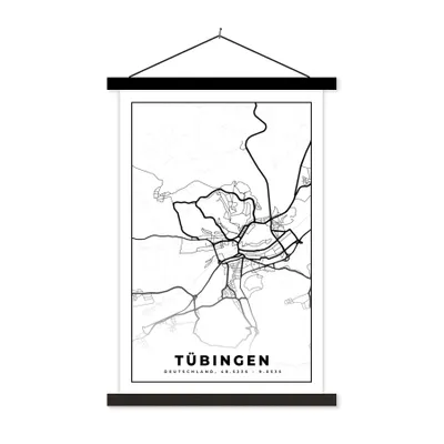 Produktbild von MuchoWow® Textilposter Tübingen - Karte - Stadtplan 40x60 cm mit schwarzem Rahmen - Wanddekorationen