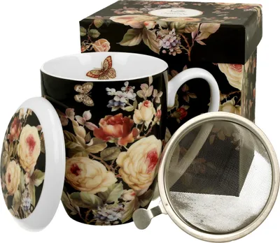 Produktbild von DUO FLORAL Becher 380 ml WARDA mit Teesieb, New Bone China Porzellan