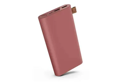 A rose-colored power bank is shown against a white background.