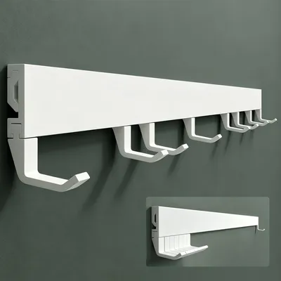 Produktbild von Mai & Mai Garderobenleiste mit 8 verstellbaren Haken, Kleiderhaken aus Aluminium, Wandgarderobe Garderobenhaken 80cm Matt weiß Stalo-10