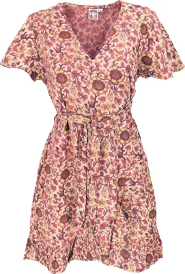 Produktbild von Minikleid Boho Chic, Damen Wickelkleid, Blockprint Sommerkleid - Ziegelrot, Viskose, Größe: L
