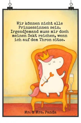 Produktbild von Mr. & Mrs. Panda Bild Einhorn Prinzessin Design DIN A3 - Weiß - Geschenk, Monat, Unicorn, Plakat, Geburtstag, Kunstdruck, drucke, Wandschmuck, wanddeko