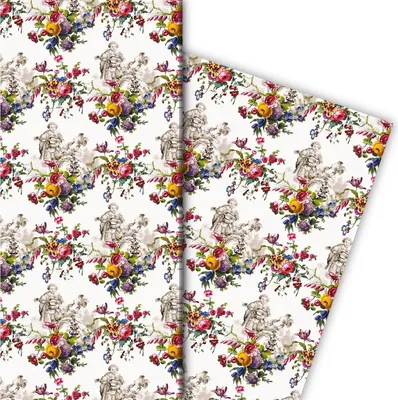 Produktbild von Romantisches Geschenkpapier mit Pärchen und Blumen auf weiß - G7732, 32 x 48cm