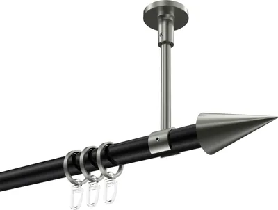 Produktbild von Interdeco Gardinenstange / Vorhangstange Schwarz / Edelstahl-Optik, Typ Sonette Savio (Kegel) Deckenmontage, 20 mm Ø 1-läufig, 160 cm
