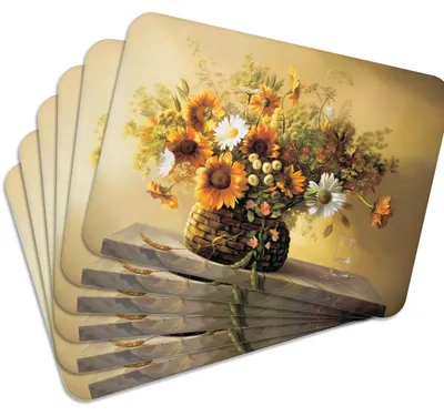 Produktbild von MG Design Set aus 6 Kork-Platzsets - Flowers - 30 x 40 cm - hitzebeständig & abwischbar, mit Korkrückseite