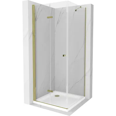 Image de Mexen Lima Paroi de douche pliante 80 x 80 cm, Transparent, Or + Receveur de douche plat - 856-080-080-50-00-4010