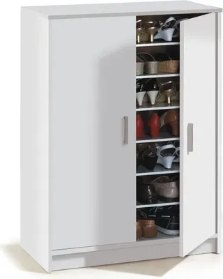 Image de Meuble à Chaussures Armoire BASIC, 2 Portes, 6 Étagères, Mélaminé Blanc, 30 Paires, 75 x 36 x 101 cm