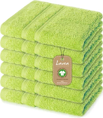 Produktbild von Lavea® 6er Set Seiftuch 30x30 cm, Seiftücher Bali & Waschlappen Frottee aus Baumwolle, pflegeleichtes Handtuch-Set, 100% GOTS Baumwolle, Frottier, Apfelgrün