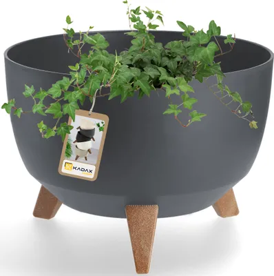 Produktbild von KADAX Kunststoff Blumentopf "Luri", Blumenkübel mit drei Einsteckstützen, Anthrazit, 33 cm
