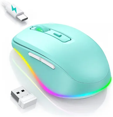 Produktbild von seenda Kabellose Maus LED, Wiederaufladbar Maus Kabellos mit Jiggler, Leise 2.4G USB Funkmaus für Laptop, Computer Wireless Mouse Beleuchtet DPI 2000