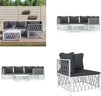 Produktbild von vidaXL 5 tlg. Garten Lounge Set mit Kissen Weiß Stahl - Garten Lounge Set - Garten Lounge Sets - Lounge Set - Gartenmöbel Set