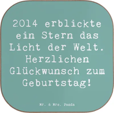 Produktbild von Mr. & Mrs. Panda Tischuntersetzer Spruch 2014 Geburtstag Stern - Meeresbrise - Geschenk, Happy Birthday, herzliche Geburtstagswünsche, Untersetzer für Gläser, Alter