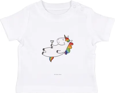 Produktbild von Mr. & Mrs. Panda  T-Shirt Einhorn Cocktail 6. - 12. Monat - Weiß - Geschenk, Kinder, Witzig, Organic Baby Shirt, Rum, Babyshirt, Unicorn, Baumwollshirt, Cuba Libre
