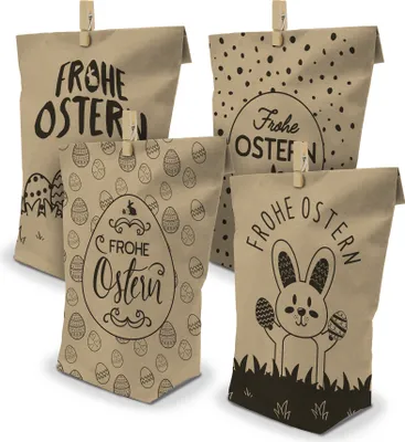 Produktbild von 12er Set  mit Klammern -  itenga Geschenktüte Frohe Ostern MIX 4 MOTIVE