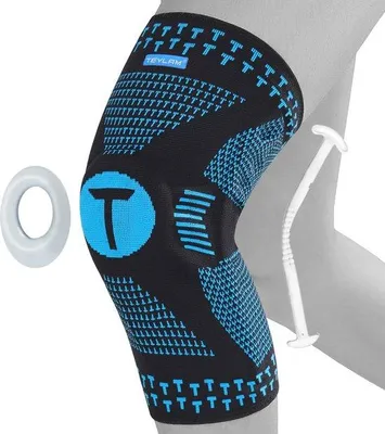 Obrázek produktu pro Podpora kolen pro muže a ženy – kompresní bandáž proti bolestem kolen, artróze a sportovním úrazům, protiskluzová podpora pro trénink a sportovní aktivity – velikost XL (modrá)