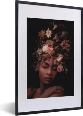 Produktbild von MuchoWow® MuchoWow® Gerahmtes Poster Frauen - Blumen - Schwarz 40x60 cm - Poster mit zchwarzem Bilderrahmen - Poster in Rahmen