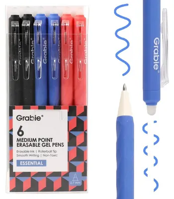 Produktbild von Radierbare Gelschreiber 6er Pack Schwarz Blau Rot 0,7 mm Druckmechanik Clip