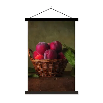 Produktbild von MuchoWow® Textilposter Korb - Pflaume - Rosa - Rustikal - Obst - Stilleben 60x90 cm mit schwarzem Rahmen - Poster Wohnzimmer