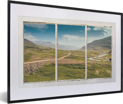 Produktbild von MuchoWow® MuchoWow® Gerahmtes Poster Aussicht - Weg - Berg 60x40 cm - Poster mit zchwarzem Bilderrahmen - Schlafzimmer - Plakat in Rahmen - Drucken