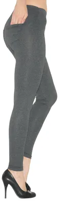 Produktbild von Damen Leggings lang Hose Leggins Baumwolle hoher Bund mit Taschen dunkelgrau L-38