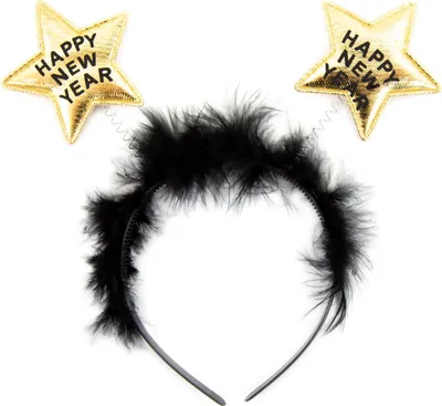 Produktbild von Oblique Unique Haarreifen Happy New Year Silvester Party Haarreif mit Sternen Neujahr Feier Fest - gold schwarz