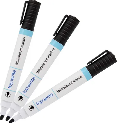 Produktbild von Topwrite, Set mit 3 trocken abwischbaren Markern für Whiteboards, Weiß / Schwarz
