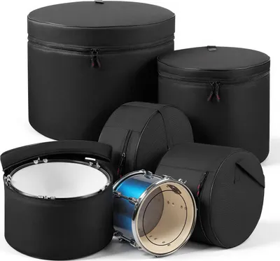 Produktbild von SucceBuy 5-teiliges Schlagzeugtaschen-Set, Drum-Taschen aus robustem 600D Oxford-Gewebe, gepolstert mit stabilen Schultergurten und rutschfesten Griffen, ideal für den Transport und die Aufbewahrung von Drum, Kick, Tom und Snare