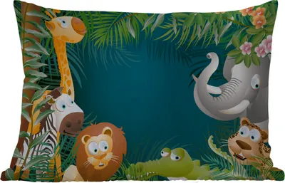 Produktbild von MuchoWow® Outdoor Kissen - Farben - Dschungeltiere - Blätter - Mädchen - Jungen - Kinder - 60x40 cm - Wetterfest - Lounge Kissen - Zierkissen - Kissen für Innenräume