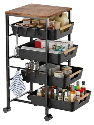 Keukentrolley 5 Ablagen 4 Schubladen 32x38x81,5 cm