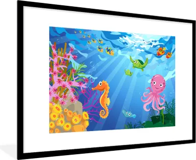 Produktbild von MuchoWow® MuchoWow® Gerahmtes Poster Kinder - Tiere - Wasser 90x60 cm - Poster mit zchwarzem Bilderrahmen - Wanddekoration - Fotos