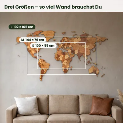 Produktbild von Mehrfarbige Holz Weltkarten Wanddeko