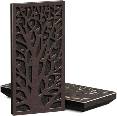 Produktbild von 4er-Pack–Schmaler schallabsorbierender Akustik K2 -Diffusionspanel | 50x25cm | Reflexion |Dicke–Farbe: [33mm | Wenge]