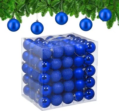 Image de Lot de 100 boules de Noël Relaxdays, en plastique, diamètre : 6 cm, décorations rondes pour sapin de Noël, décorations incassables, bleu