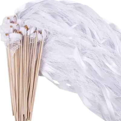 Productafbeelding van Huwelijkstakken met linten - 30 stuks - Decoratieve confetti voor ceremonies - Wit