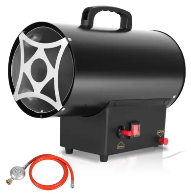 Produktbild von Bettizia Gasheizgebläse 10 kW, mit Verbindungsschlauch, Druckminderer, Turbo-Ventilator, für handelsübliche Gasflaschen, Heißluftgenerator Heizkanone Gasheizer Bauheizer Heizturbine
