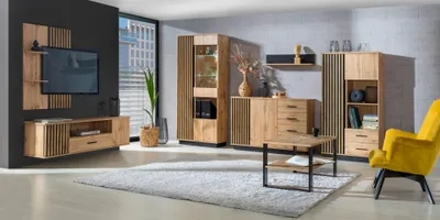Produktbild von MINIO Vitrine 90 cm mit LED-Belechtung LAMIA 3 Wotan Eiche / Schwarz matt Farbe