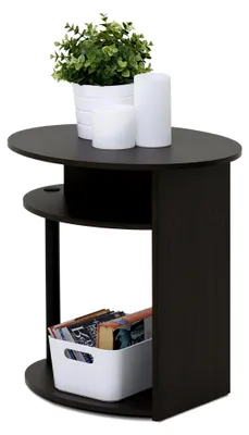 Produktbild von Ovaler Beistelltisch im modernen Design, Holz, Walnuss/Schwarz, 39,37 x 39,37 x 49,02 cm