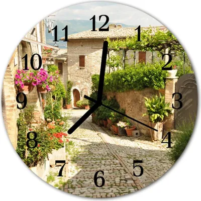 Produktbild von Glasuhr Wanduhr Küchenuhr Echt-Glas 30fi cm Gasse Blumen mehrfarbig