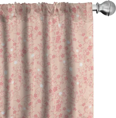 Produktbild von ABAKUHAUS Kirschblüte Vorhänge, Gardinen, Vintage natürliche Illustration mit wirbelten Blätter Abstract Flora Asian, 2 Stück 75 x 245 cm, Peach Coral Weiß