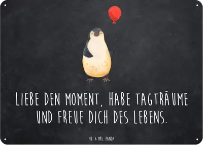 Produktbild von Mr. & Mrs. Panda tafel Pinguin Luftballon DIN A6 - Kreidetafel - Geschenk, Metallschild, Schild, Retro Blechschild, Pinguine, Metallbild, Fröhlich, Wandbild, Freundin