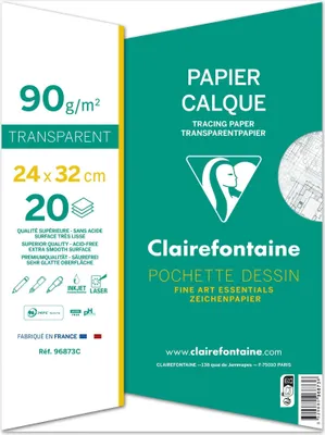 Obrázok produktu pre Clairefontaine 96873C Clairefontaine Transparentpaper, 90/95 g/m², 240 x 320 mm