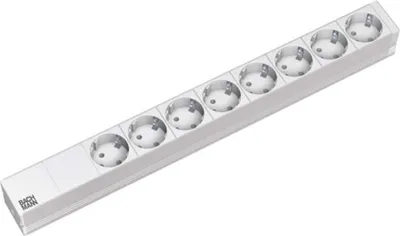Obrázek produktu pro Bachmann 48.30cm (19") zásuvková lišta ALU, 8cestná lesklá svorka, ALU, světle šedá RAL7035, uzemňovací kontakt, 1U, RAL 7035, bez spínače, bez kabelu, s lesklou svorkou - přepojitelná (333.416)