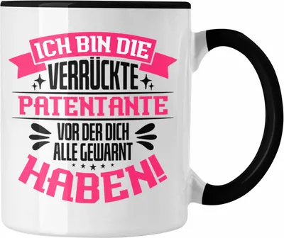 Produktbild von Trendation - Lustige Tasse Geschenkidee für Verrückte Patentante mit Spruch Kaffeetasse Patentante (Schwarz)