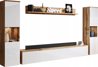 Produktbild von MINIO go for it, 4-Teilig, Wohnwand "PARMA XL", Wotan/Weiß Farbe