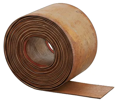 Productafbeelding van Relaxdays Graskant, 5 m x 15 cm, metaal, roestlook, rol, flexibele border voor bloembedden, afscheiding voor bloembedden en gazon, bruin
