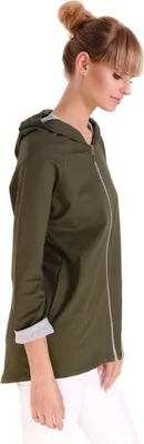 Produktbild von Damen Cardigan Sweater Jacke mit Kapuze mit Reißverschluss;S/M; Khaki/Grau