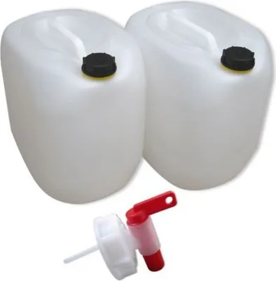 Produktbild von 2 Stück 30 Liter Kanister Camping & Outdoor Wasserkanister Farbe natur inkl. Auslaufhahn (2x30knn + H.)